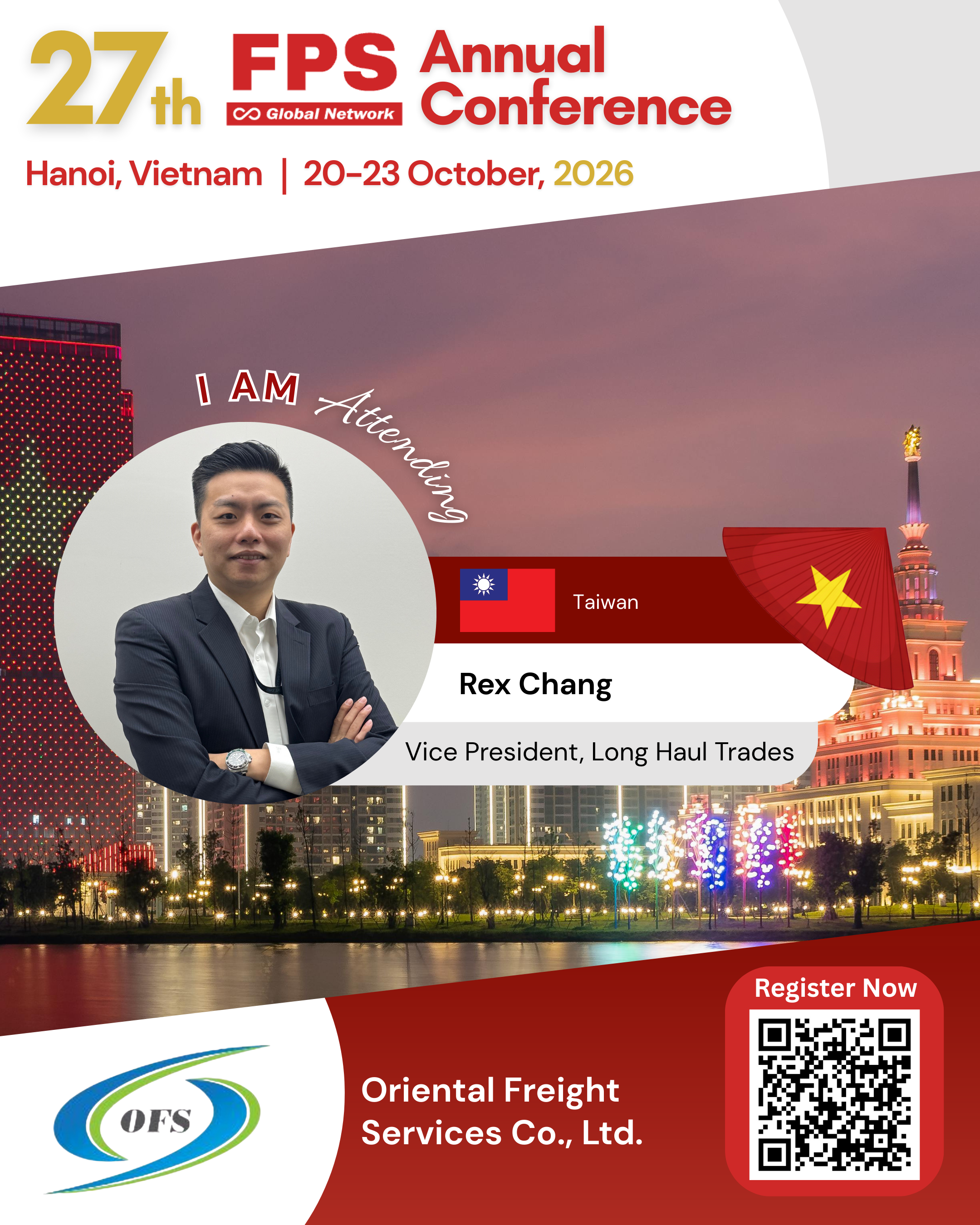Read more about the article Rex Chang from Oriental Freight Services, Taiwan Confirmed for 27th FPS Global Hanoi 2026