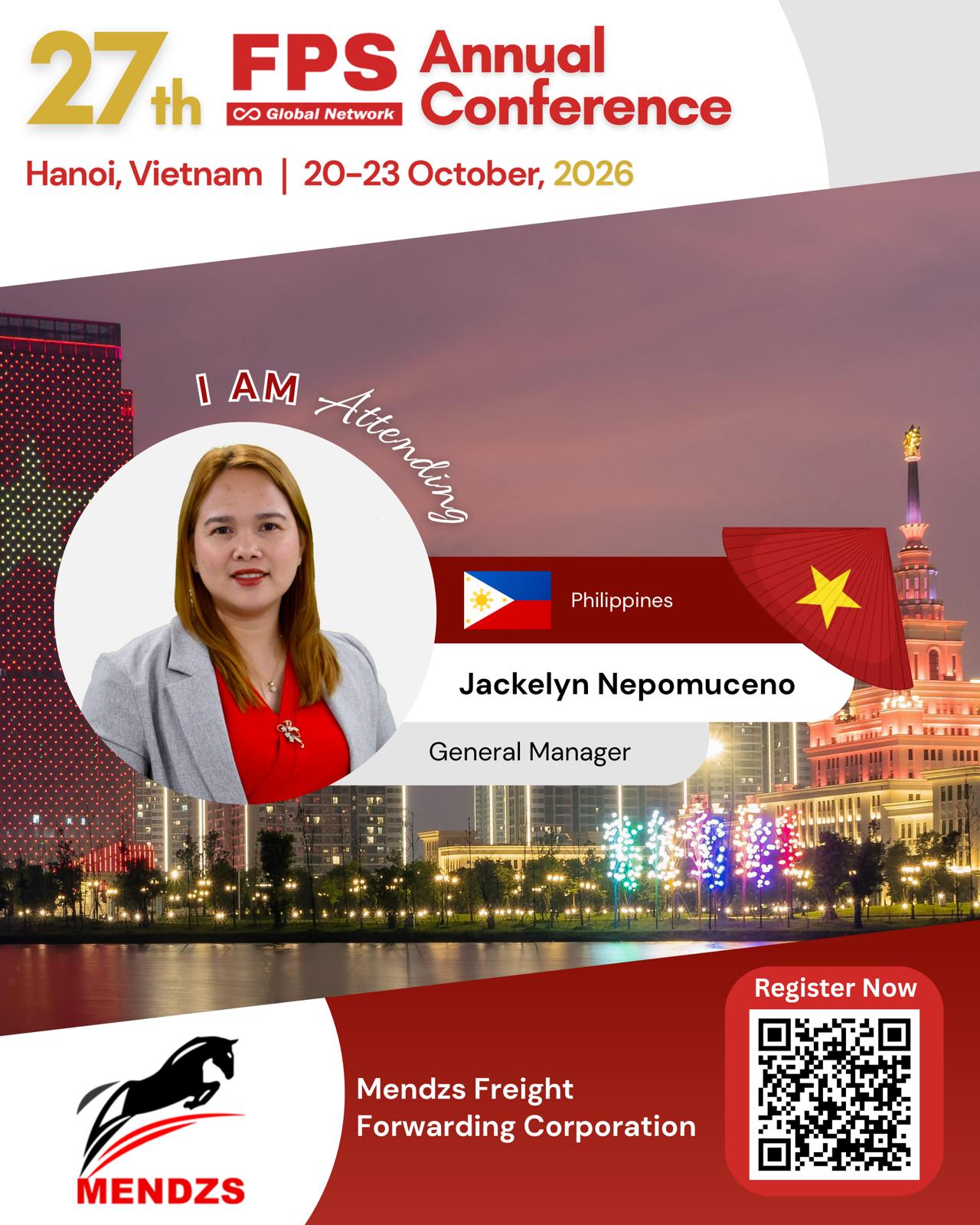 You are currently viewing Jackelyn Nepomuceno from Mendzs Freight Forwarding Corporation, Philippines Confirmed for 27th FPS Global Hanoi 2026